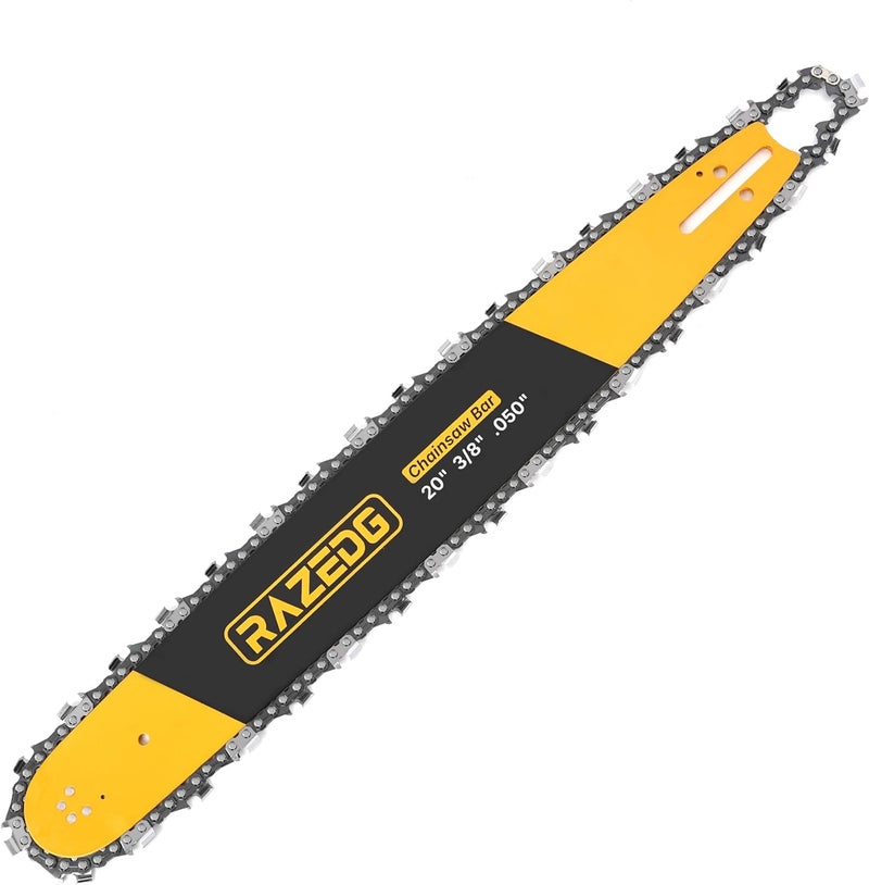 RazEdg 20 Inch Chainsaw Bar and Carbide Chain Combo for Husqvarna, 3/8" Pitch, 050" Gauge, 72 Drive Links Fits Husqvarna 455, 455 Rancher 460 Rancher 570, Poulan PP5020AV PR5020 and More - Image 1